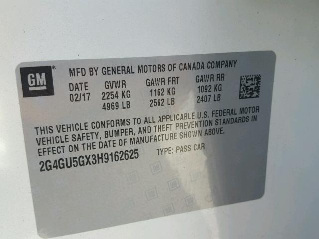 2G4GU5GX3H9162625 - 2017 BUICK REGAL GS WHITE photo 10