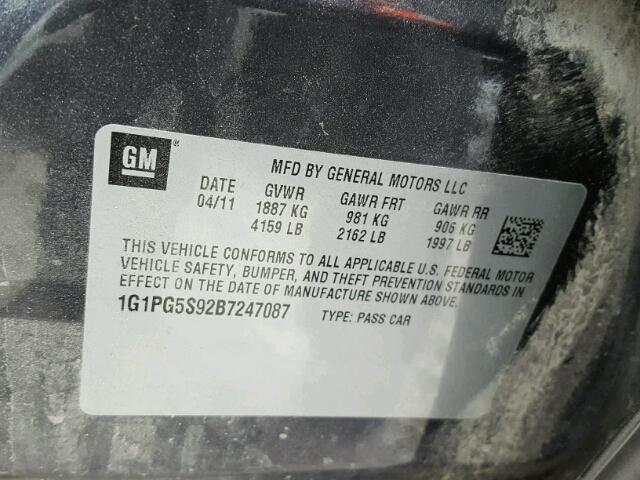 1G1PG5S92B7247087 - 2011 CHEVROLET CRUZE GRAY photo 10