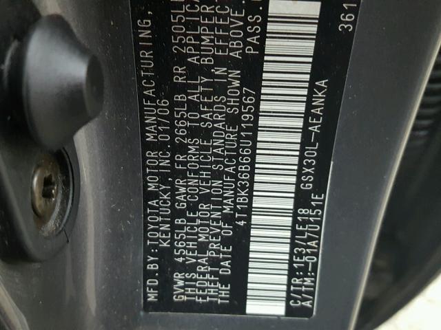 4T1BK36B66U119567 - 2006 TOYOTA AVALON XL GRAY photo 10