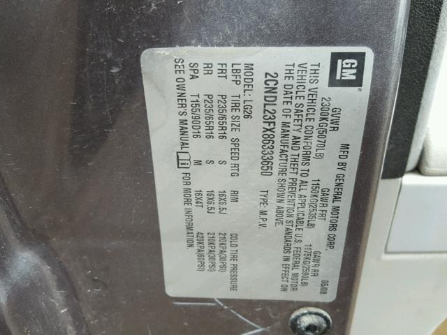 2CNDL23FX86333650 - 2008 CHEVROLET EQUINOX LS GRAY photo 10