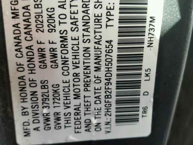 2HGFB2F94DH507654 - 2013 HONDA CIVIC EXL 灰色 照片 10