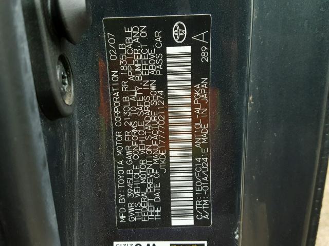 JTKDE177770211274 - 2007 TOYOTA SCION TC GRAY photo 10