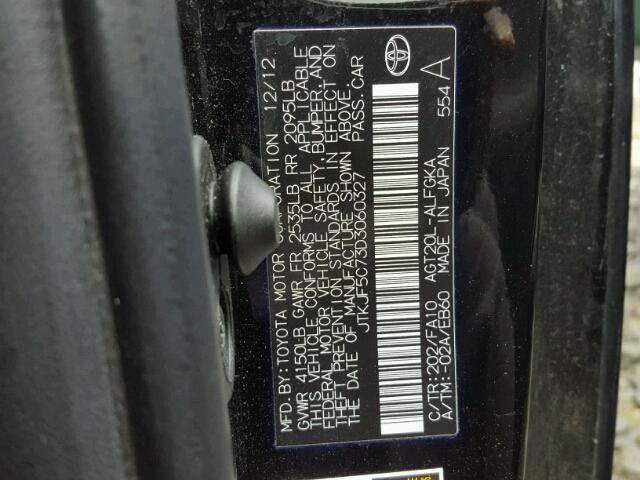 JTKJF5C73D3060327 - 2013 TOYOTA SCION TC 黑色 照片 10