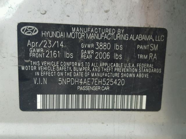 5NPDH4AE7EH525420 - 2014 HYUNDAI ELANTRA SE SILVER photo 10