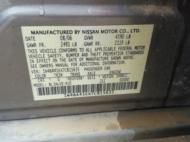 1N4BA41EX7C815635 - 2007 NISSAN MAXIMA SE BROWN photo 10