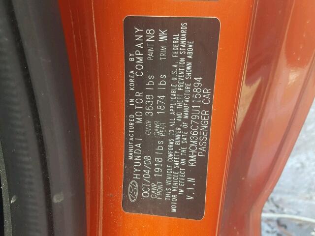 KMHCM36C79U115894 - 2009 HYUNDAI ACCENT GS ORANGE photo 10