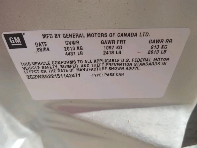 2G2WS522151142471 - 2005 PONTIAC GRAND PRIX 银色 照片 10