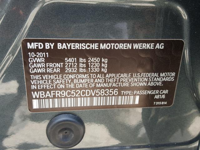 WBAFR9C52CDV58356 - 2012 BMW 550 I GRAY photo 10