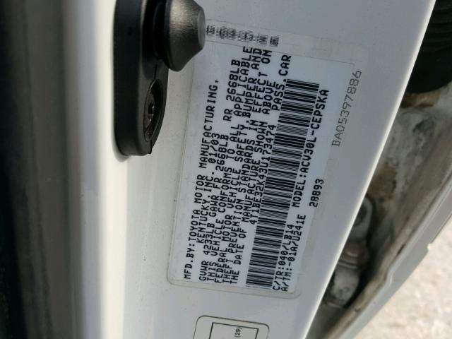 4T1BE32K43U173474 - 2003 TOYOTA CAMRY LE 白色 照片 10