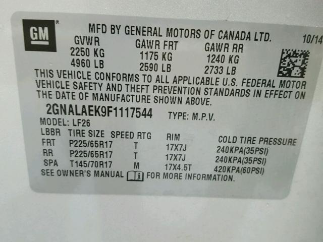 2GNALAEK9F1117544 - 2015 CHEVROLET EQUINOX LS SILVER photo 10