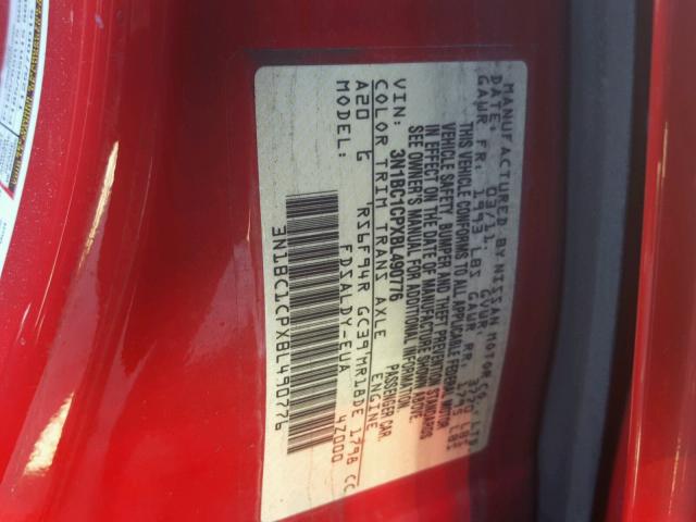 3N1BC1CPXBL490776 - 2011 NISSAN VERSA S RED photo 10