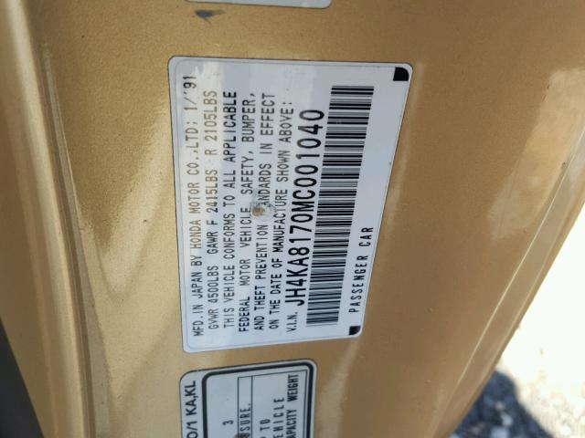 JH4KA8170MC001040 - 1991 ACURA LEGEND LS GOLD photo 10