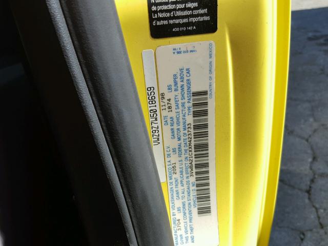 3VWBA21CXXM423733 - 1999 VOLKSWAGEN NEW BEETLE 黄色 照片 10