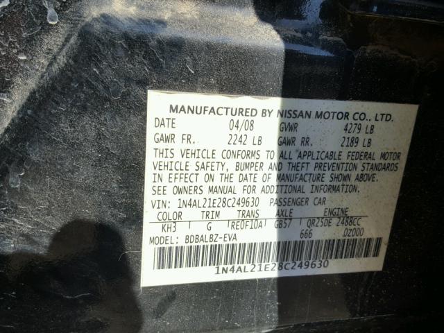 1N4AL21E28C249630 - 2008 NISSAN ALTIMA 2.5 BLACK photo 10