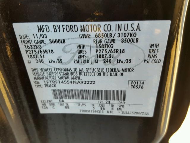 1FTRF14554NA93222 - 2004 FORD F150 BLACK photo 10