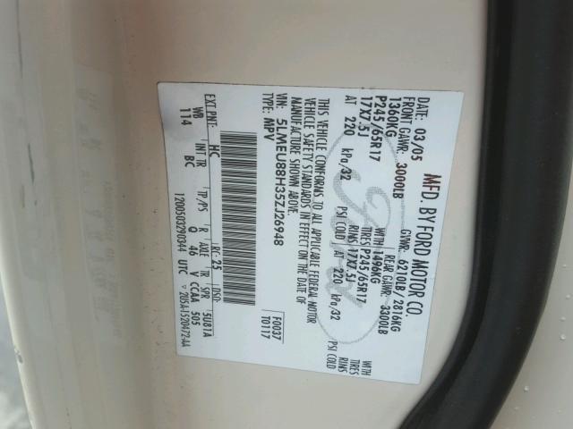 5LMEU88H35ZJ26948 - 2005 LINCOLN AVIATOR 米色 照片 10