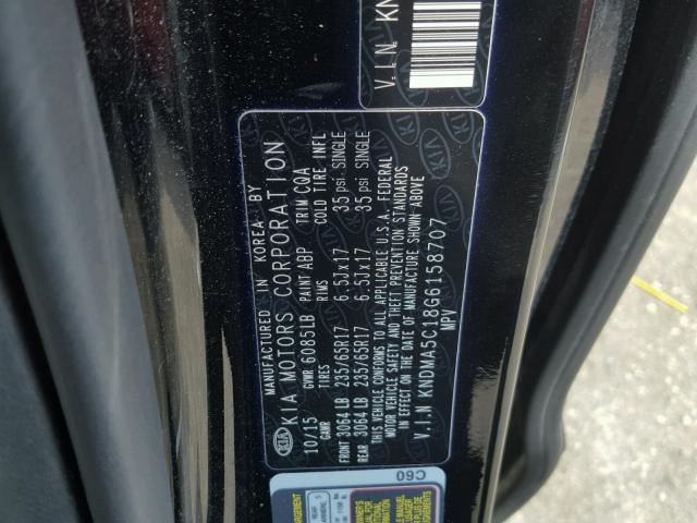 KNDMA5C18G6158707 - 2016 KIA SEDONA L BLACK photo 10