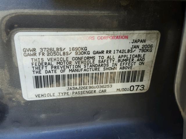 JA3AJ26E96U036253 - 2006 MITSUBISHI LANCER ES GRAY photo 10