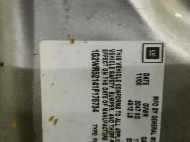 1G2WR52141F176734 - 2001 PONTIAC GRAND PRIX SILVER photo 10