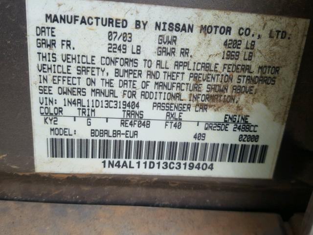 1N4AL11D13C319404 - 2003 NISSAN ALTIMA BAS TAN photo 10