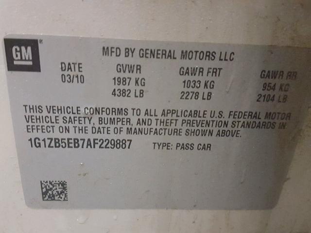 1G1ZB5EB7AF229887 - 2010 CHEVROLET MALIBU ოქროსფერი ფოტო 10