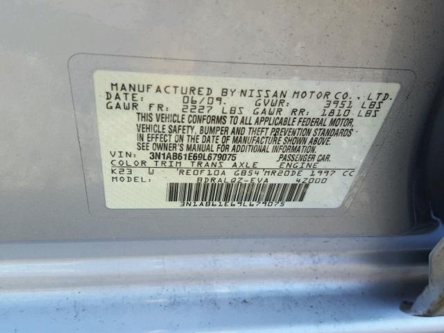 3N1AB61E69L679075 - 2009 NISSAN SENTRA 2.0 SILVER photo 10