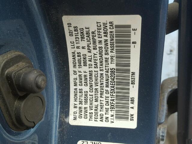 19XFA1F5XAE042085 - 2010 HONDA CIVIC LX Azul foto 10