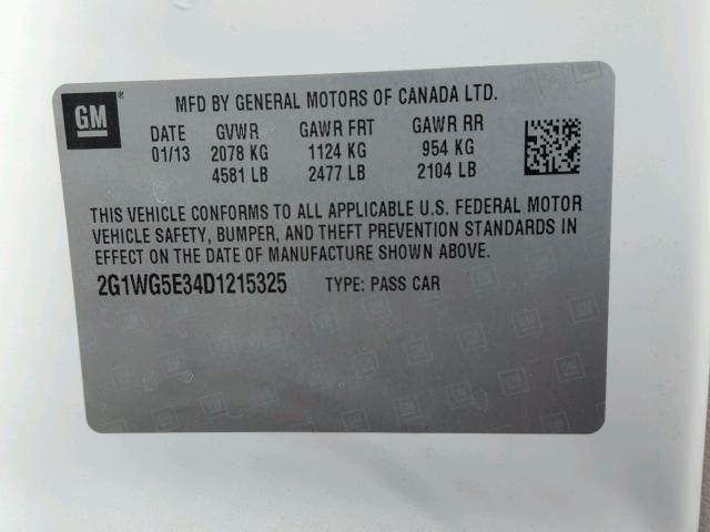 2G1WG5E34D1215325 - 2013 CHEVROLET IMPALA LT Սպիտակ լուսանկար 10