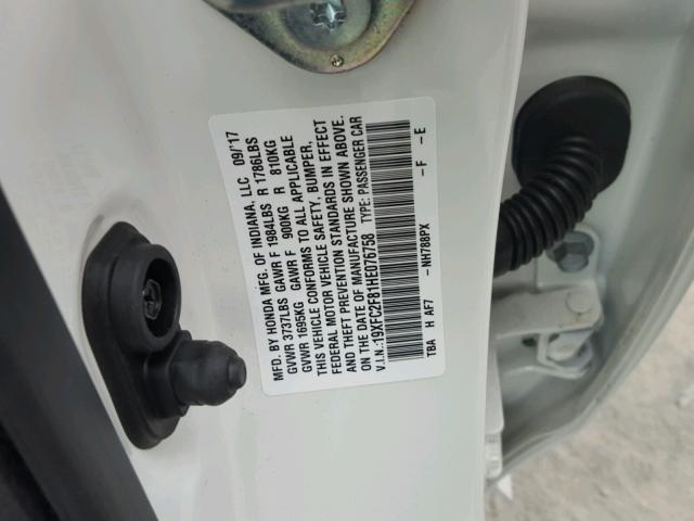 19XFC2F81HE076758 - 2017 HONDA CIVIC EX 白色 照片 10