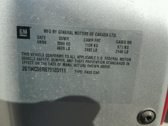 2G1WC58R879183111 - 2007 CHEVROLET IMPALA LT SILVER photo 10