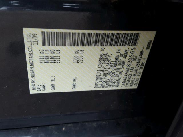 1N4AA5AP4AC820565 - 2010 NISSAN MAXIMA S GRAY photo 10