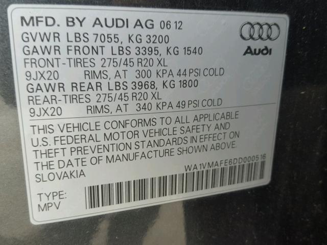 WA1VMAFE6DD000516 - 2013 AUDI Q7 PRESTIG GRAY photo 10