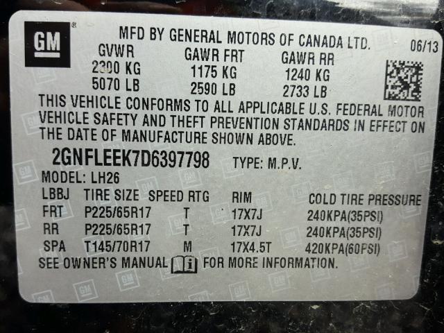 2GNFLEEK7D6397798 - 2013 CHEVROLET EQUINOX BLACK photo 10