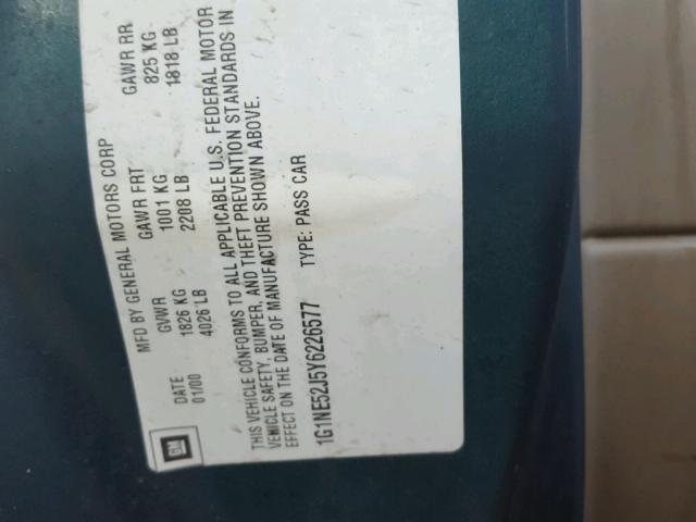 1G1NE52J5Y6226577 - 2000 CHEVROLET MALIBU LS 绿色 照片 10