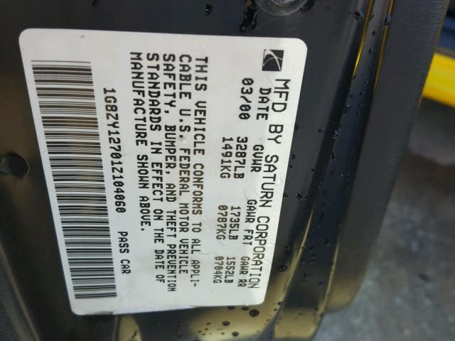 1G8ZY12701Z104060 - 2001 SATURN SC2 YELLOW photo 10