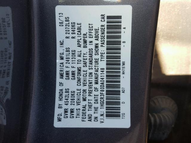 1HGCR3F80DA041148 - 2013 HONDA ACCORD EXL GRAY photo 7