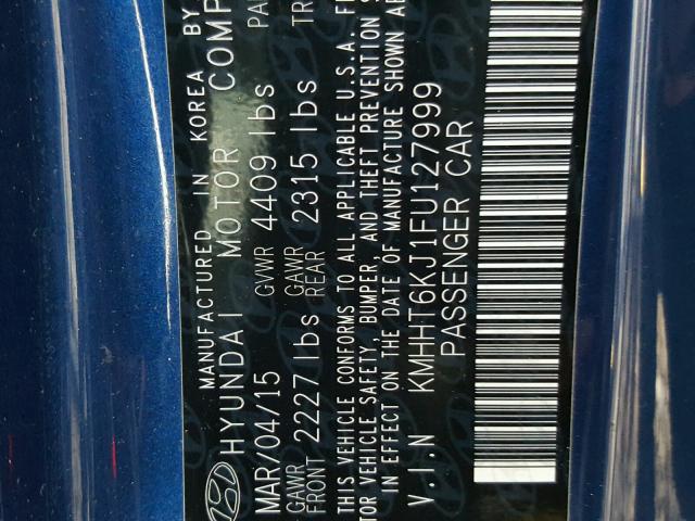 KMHHT6KJ1FU127999 - 2015 HYUNDAI GENESIS CO BLUE photo 10