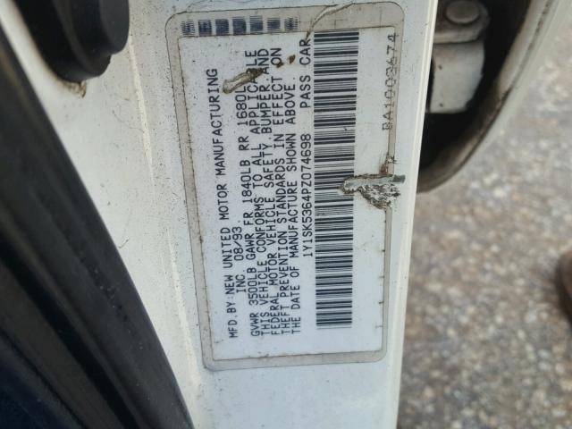 1Y1SK5364PZ074698 - 1993 GEO PRIZM BASE WHITE photo 10