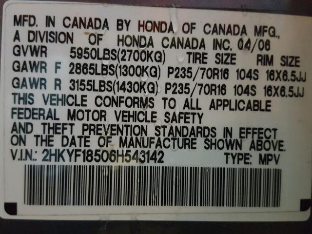 2HKYF18506H543142 - 2006 HONDA PILOT EX GRAY photo 10