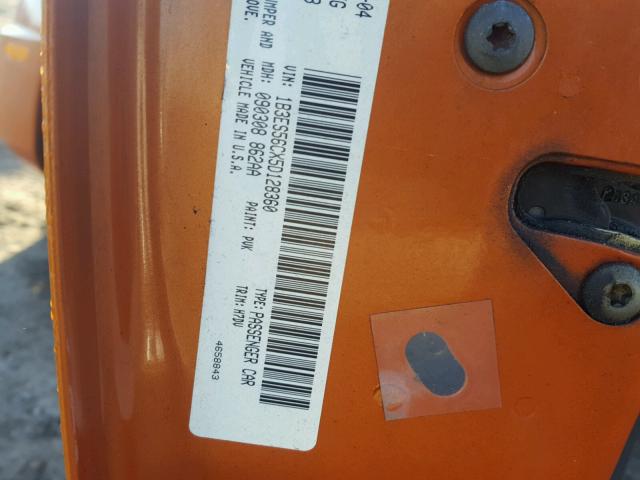 1B3ES56CX5D128360 - 2005 DODGE NEON SXT ORANGE photo 10