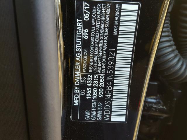 WDDSJ4EB4JN539321 - 2018 MERCEDES-BENZ CLA BLACK photo 10