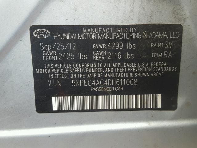 5NPEC4AC4DH611008 - 2013 HYUNDAI SONATA SE 黑色 照片 10