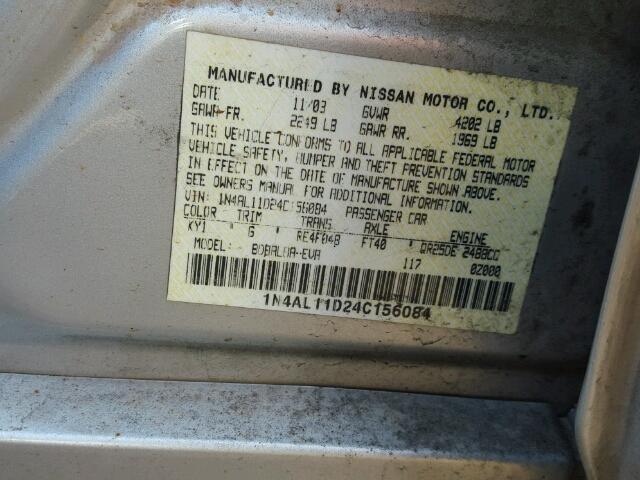 1N4AL11D24C156084 - 2004 NISSAN ALTIMA BAS GRAY photo 10