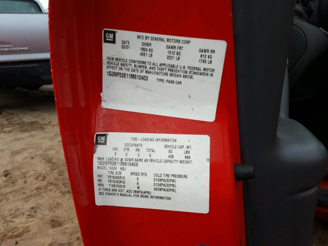 1G2NF52E11M610403 - 2001 PONTIAC GRAND AM S 红色 照片 10