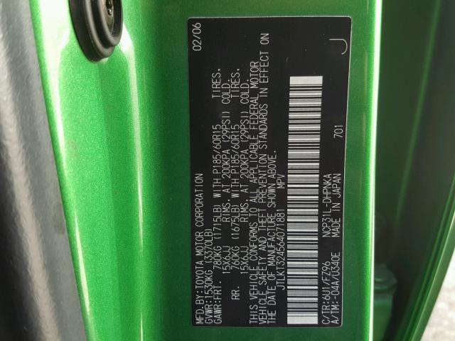 JTLKT324564071881 - 2006 TOYOTA SCION XB Verde foto 10