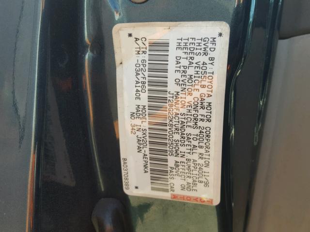 JT2BG22K8V0025095 - 1997 TOYOTA CAMRY LE GREEN photo 10