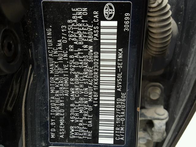 4T4BF1FK6DR330280 - 2013 TOYOTA CAMRY L 黑色 照片 10