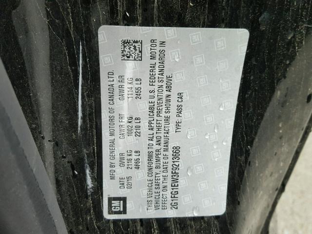 2G1FG1EW3F9213668 - 2015 CHEVROLET CAMARO SS Negro foto 10