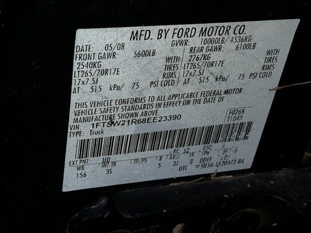 1FTSW21R68EE23390 - 2008 FORD F250 SUPER BLACK photo 10