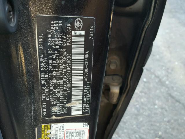 4T1BE32K94U920083 - 2004 TOYOTA CAMRY LE 黑色 照片 10